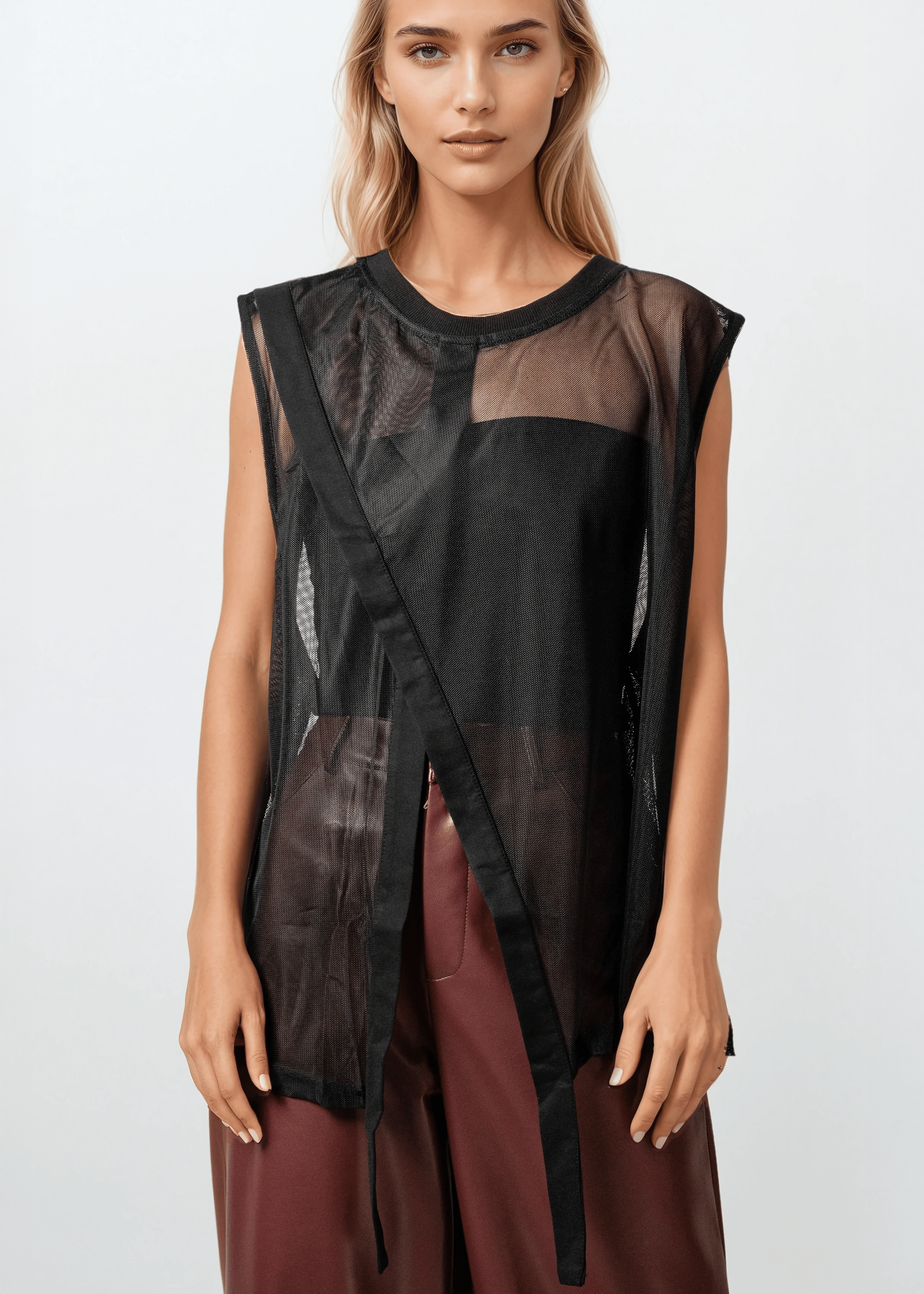 Asymmetrical Mesh Overlay Tank Top - Kate Hewko Asymmetrical Mesh Overlay Tank Top - Kate Hewko