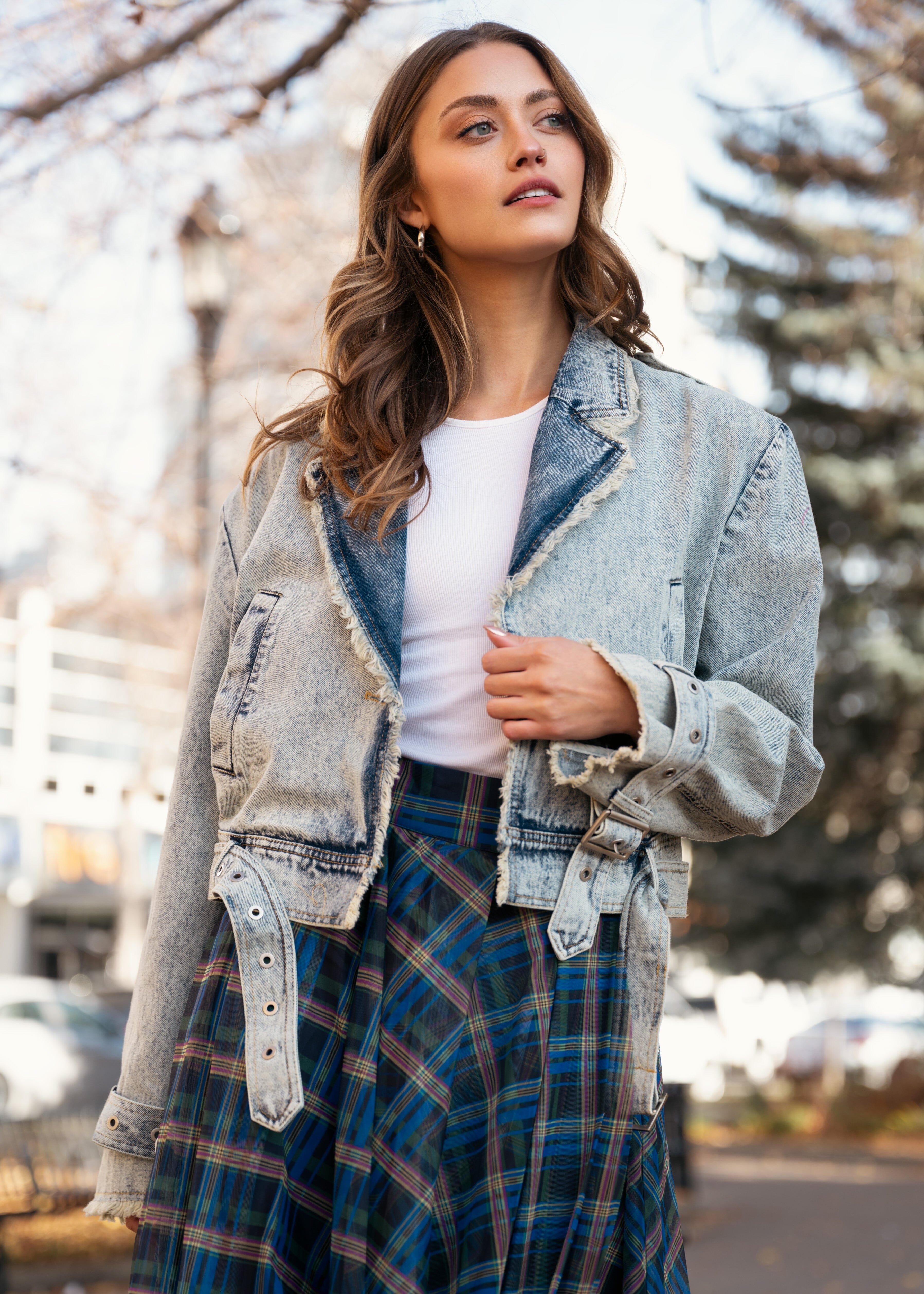 Cropped Denim Biker Jacket Kate Hewko