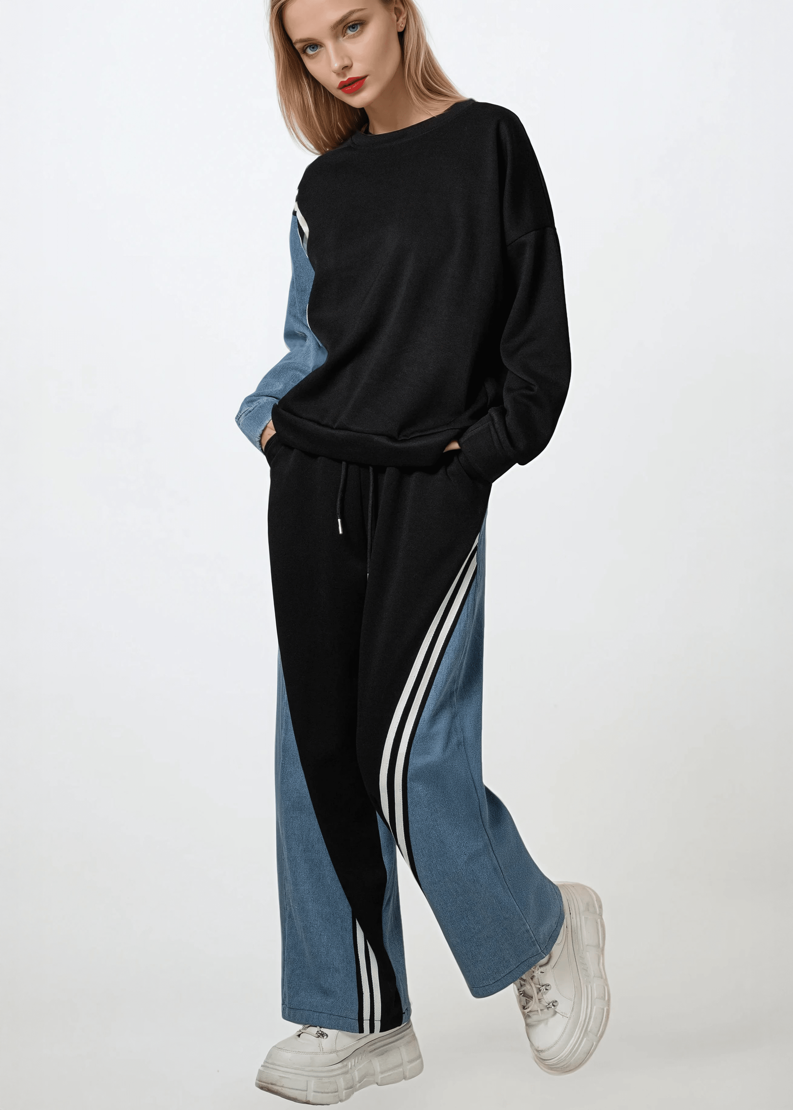 Denim Contrast Athleisure Sweat Pant - Kate Hewko Denim Contrast Athleisure Sweat Pant - Kate Hewko