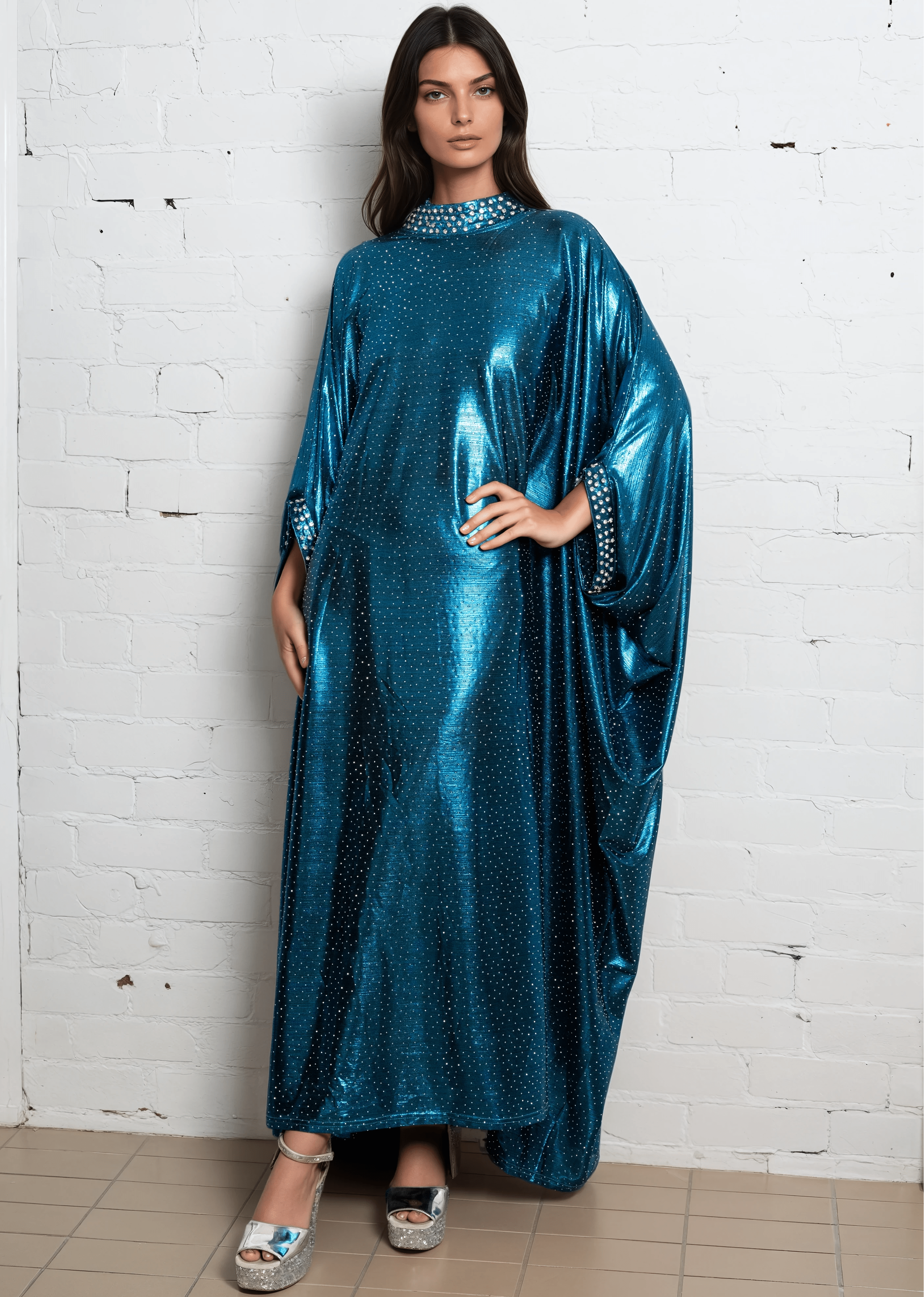 Draped Rhinestone Kaftan Dress Draped Rhinestone Kaftan Dress