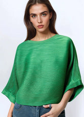 Glam Sleeve Textured Top Blouses Kate Hewko One Size Green