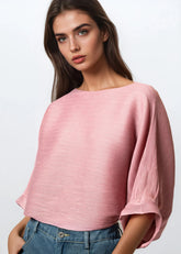 Glam Sleeve Textured Top Blouses Kate Hewko One Size Pink