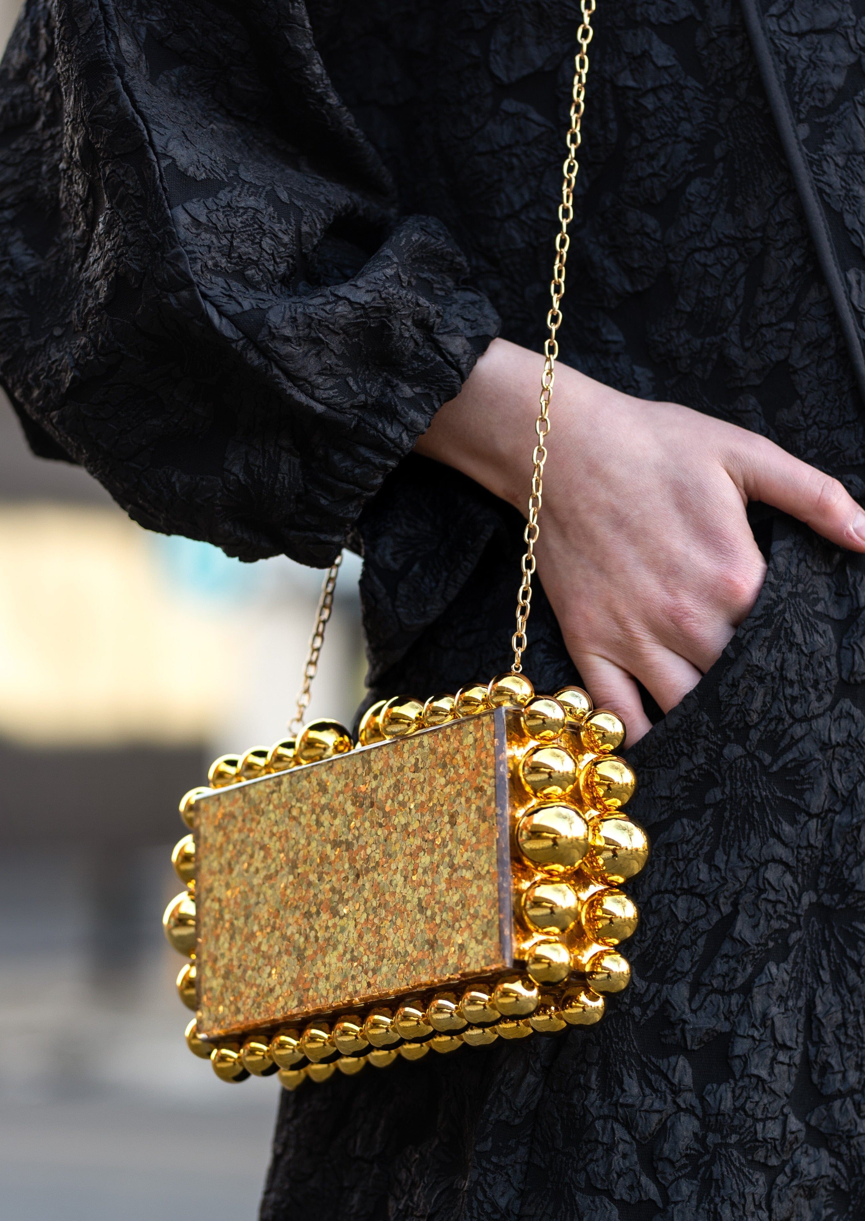 Gold Acrylic Beaded Clutch Kate Hewko Gold 