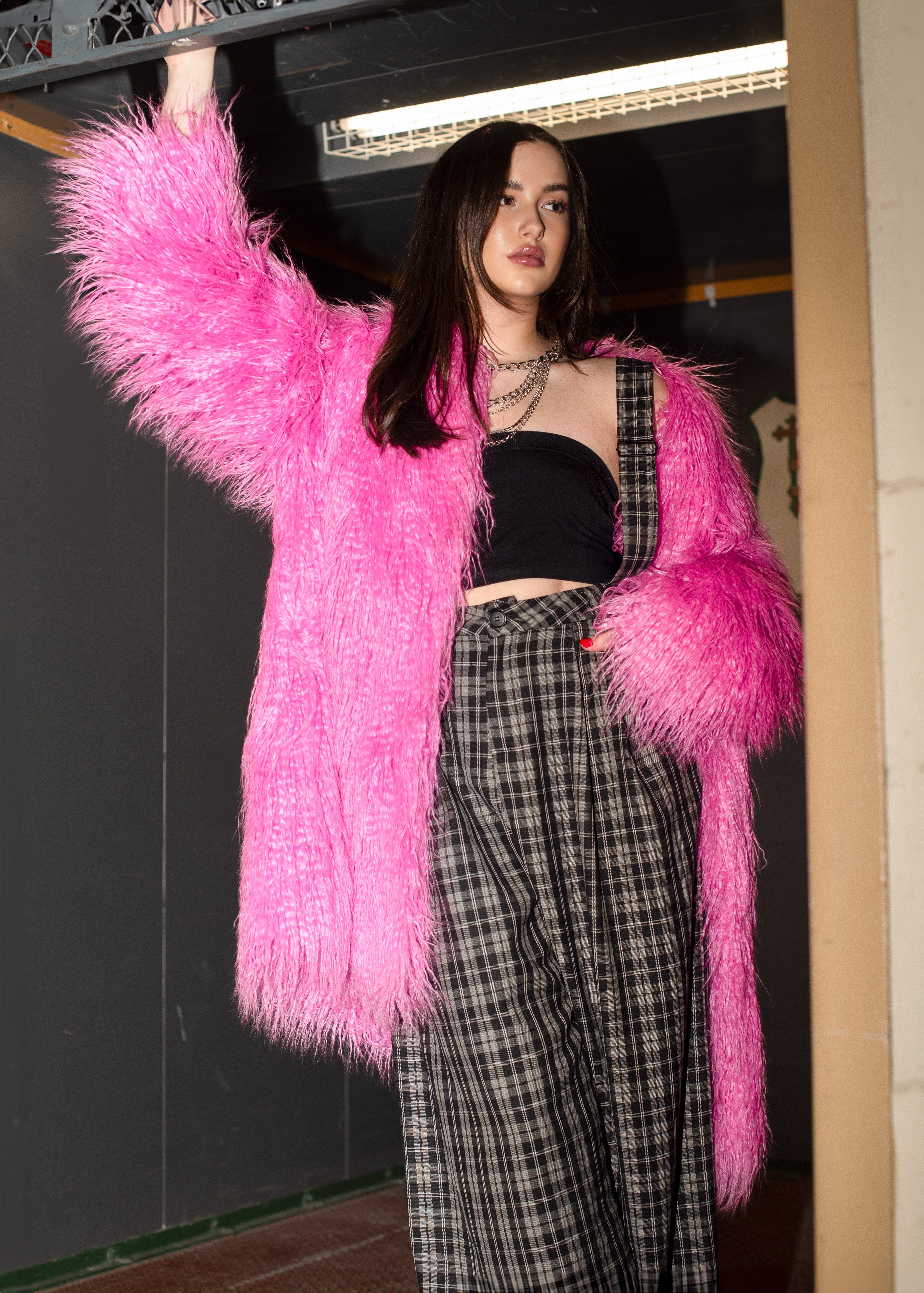 Hot Pink Mongolian Faux Fur Coat Outerwear Kate Hewko 