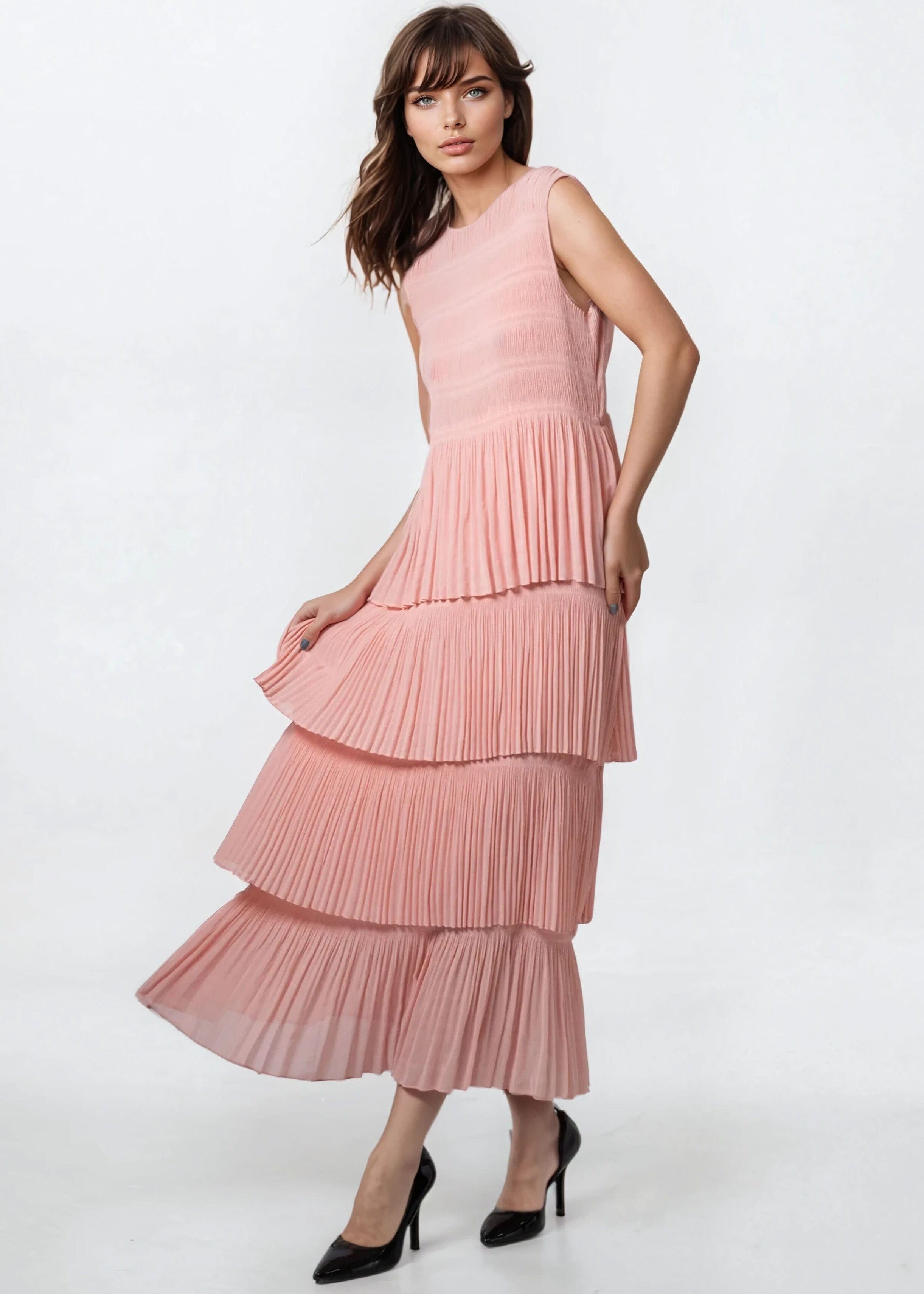 Layered Pleated Tank Dress - Kate Hewko Pink / One size Layered Pleated Tank Dress - Kate Hewko Pink / One size