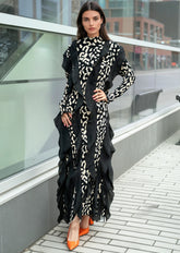 Leopard Print Ruffle Maxi Dress Dresses Kate Hewko Black One size
