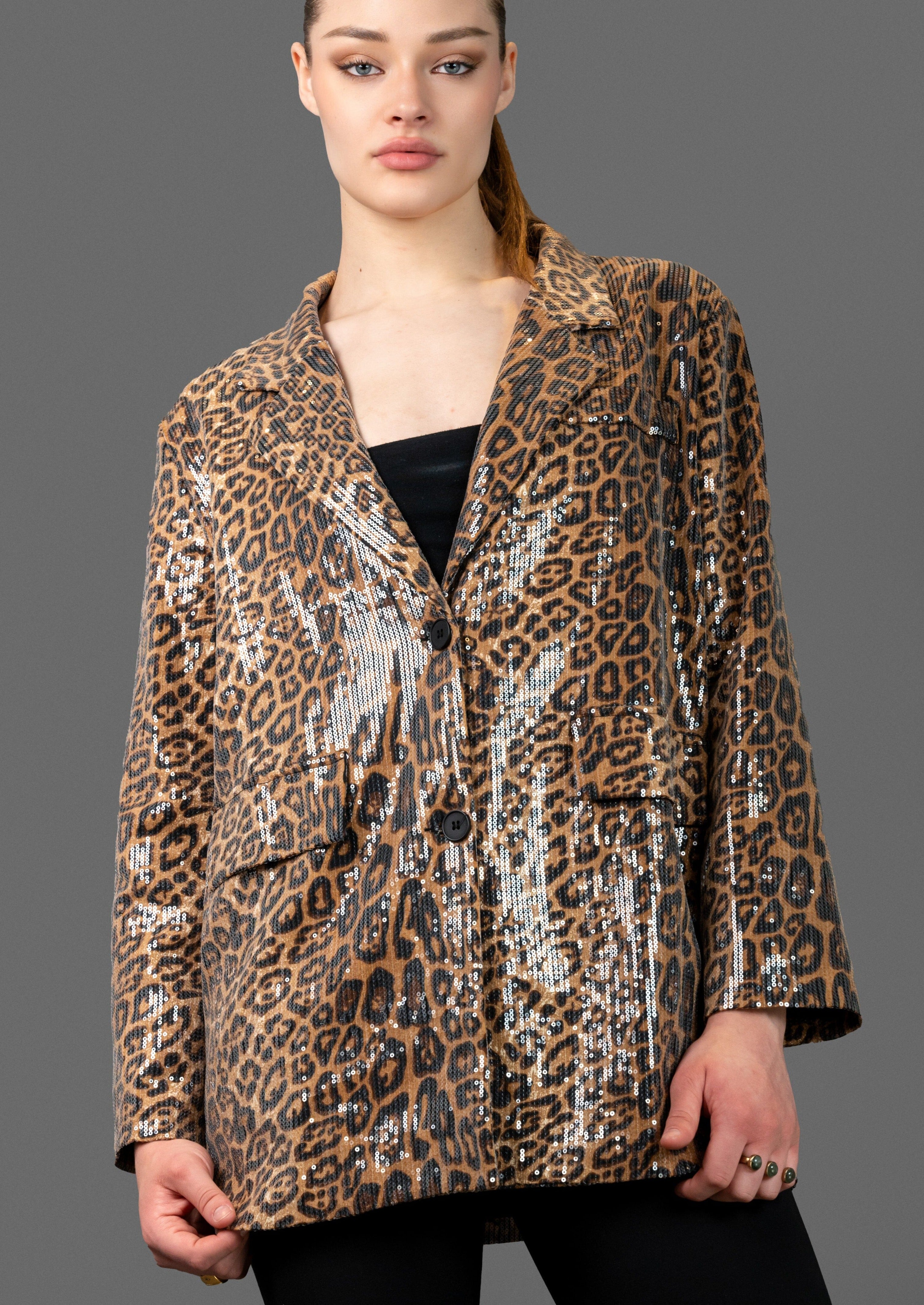 Leopard Print Sequin Blazer Blazers Kate Hewko 