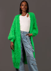 Long Faux Mohair Cardigan Cardigans Kate Hewko Green One Size 