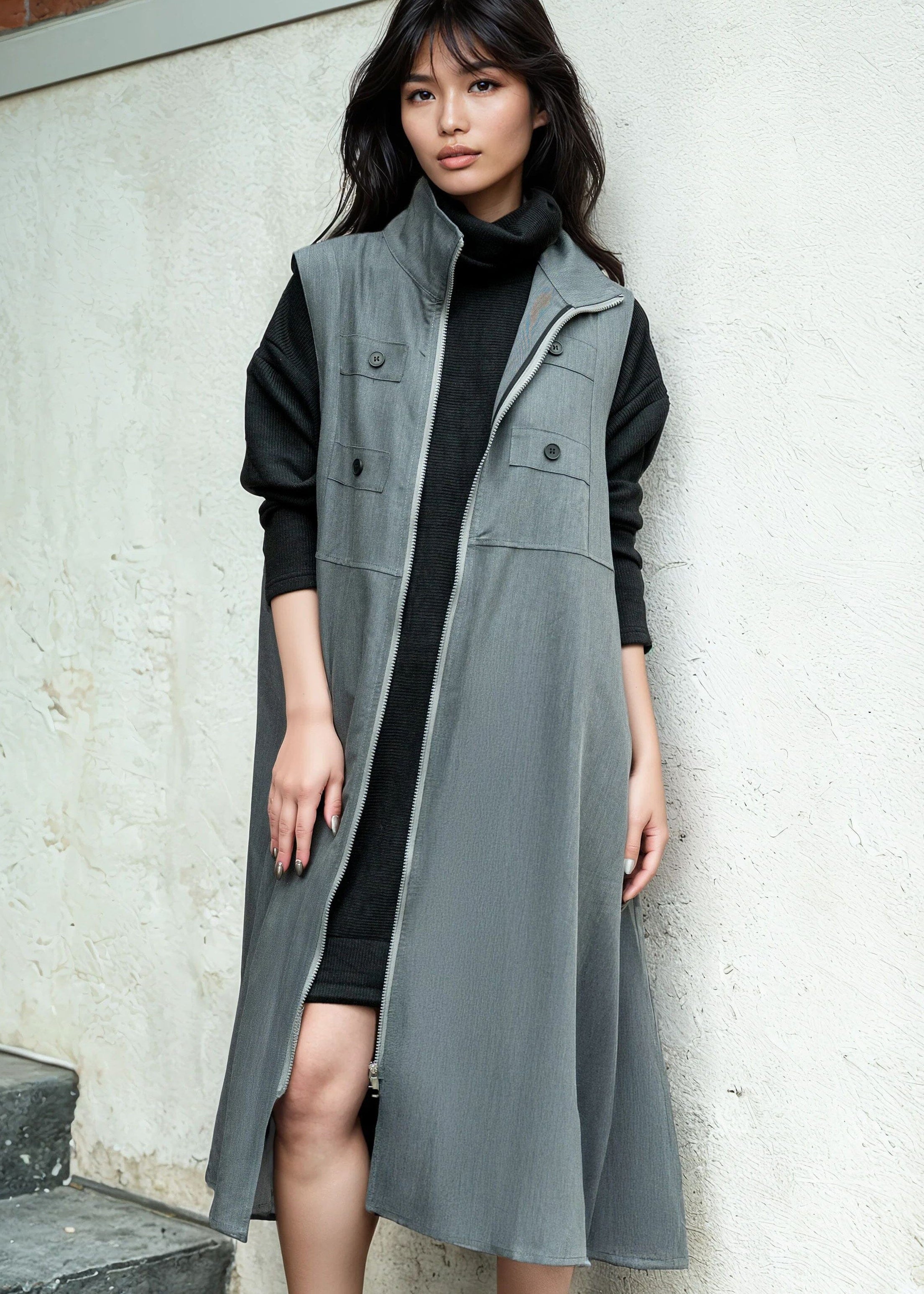 Long Mock Neck Utility Vest - Kate Hewko Long Mock Neck Utility Vest - Kate Hewko