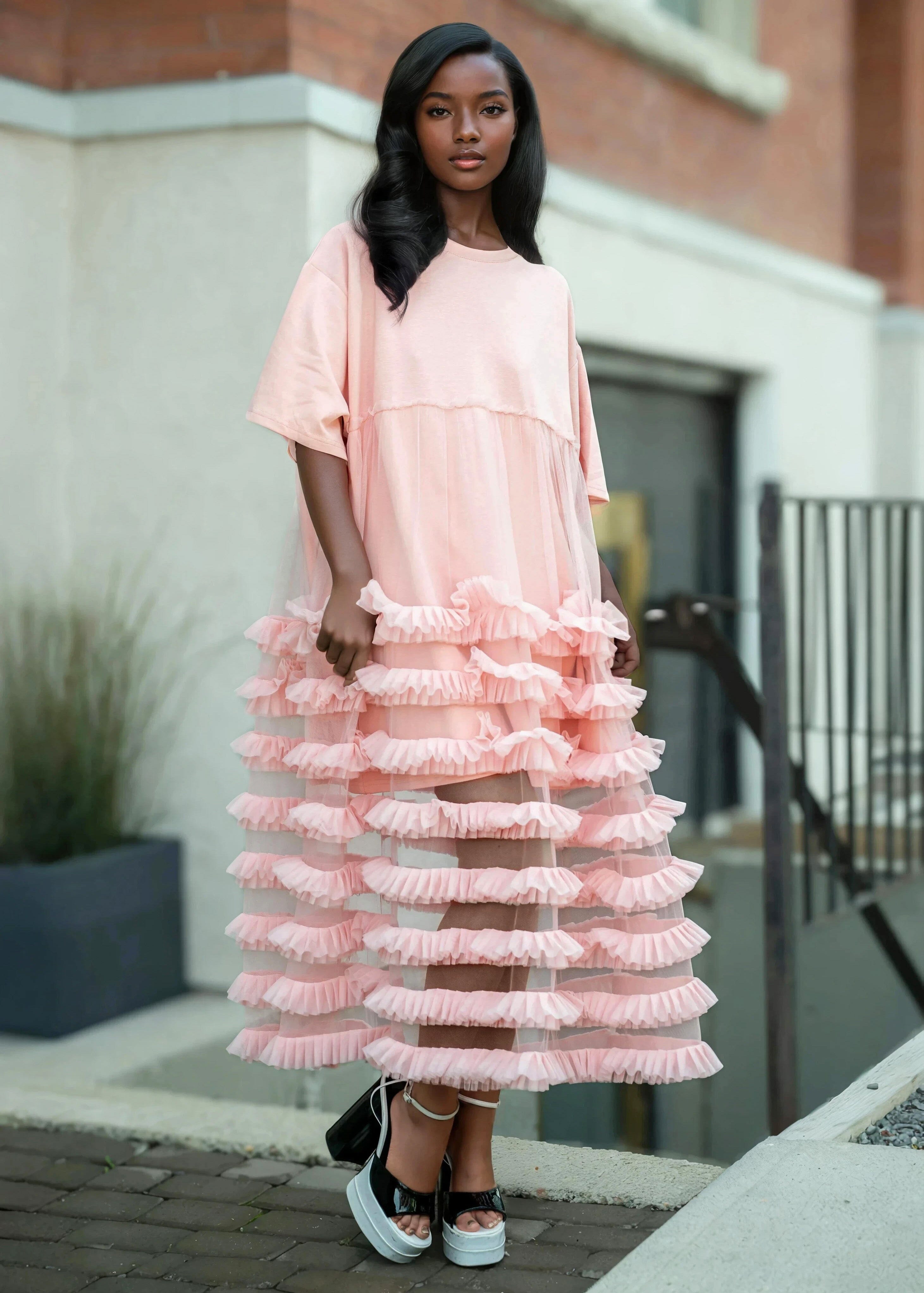 Long Ruffle Tulle Tee Dress - Kate Hewko Long Ruffle Tulle Tee Dress - Kate Hewko