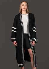 Long Varsity Knit Cardigan Cardigans Kate Hewko Black One Size 