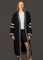 Long Varsity Knit Cardigan Cardigans Kate Hewko Black One Size