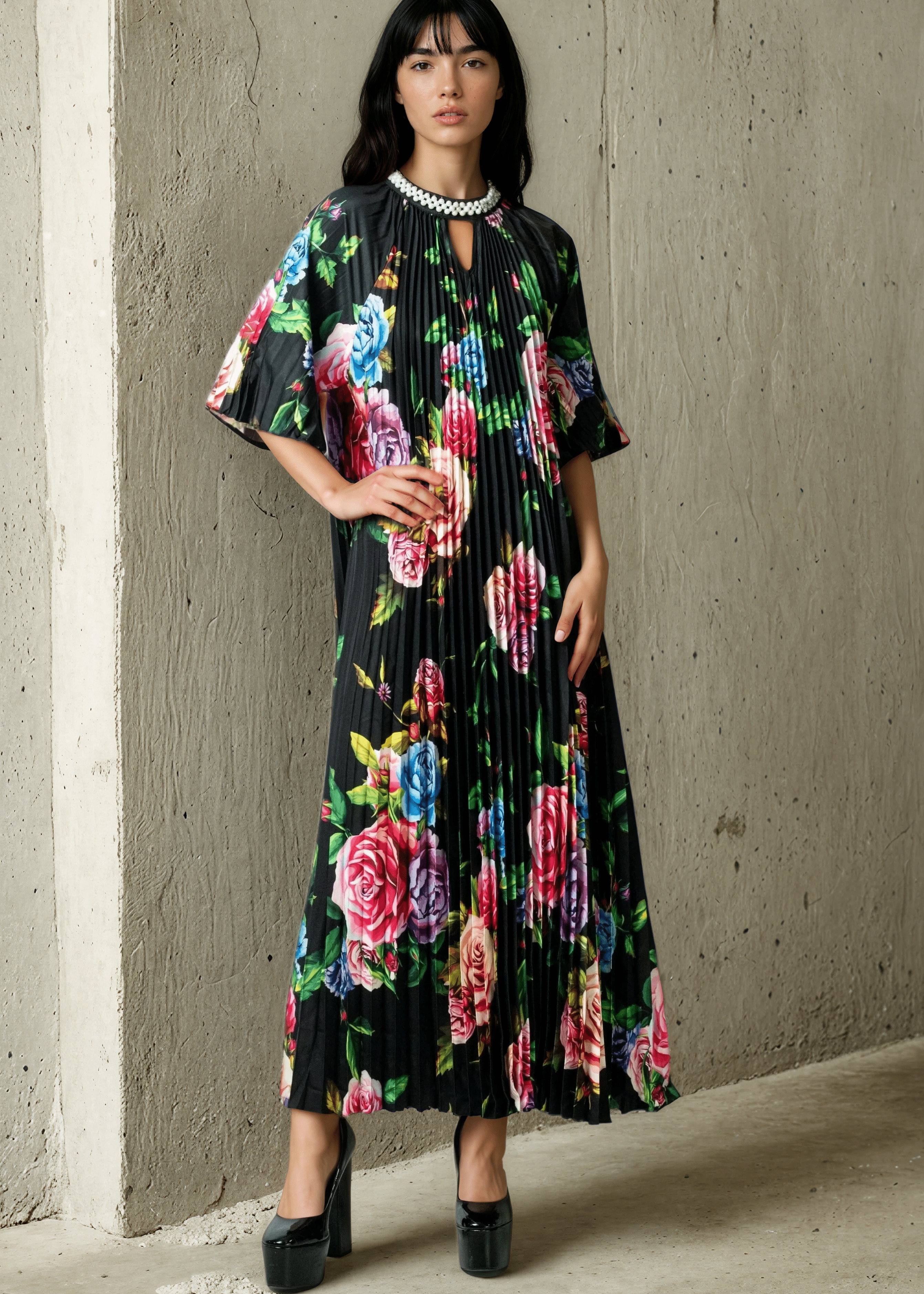 Pearl Embellished Floral Midi Dress | Kate Hewko Pearl Embellished Floral Midi Dress | Kate Hewko