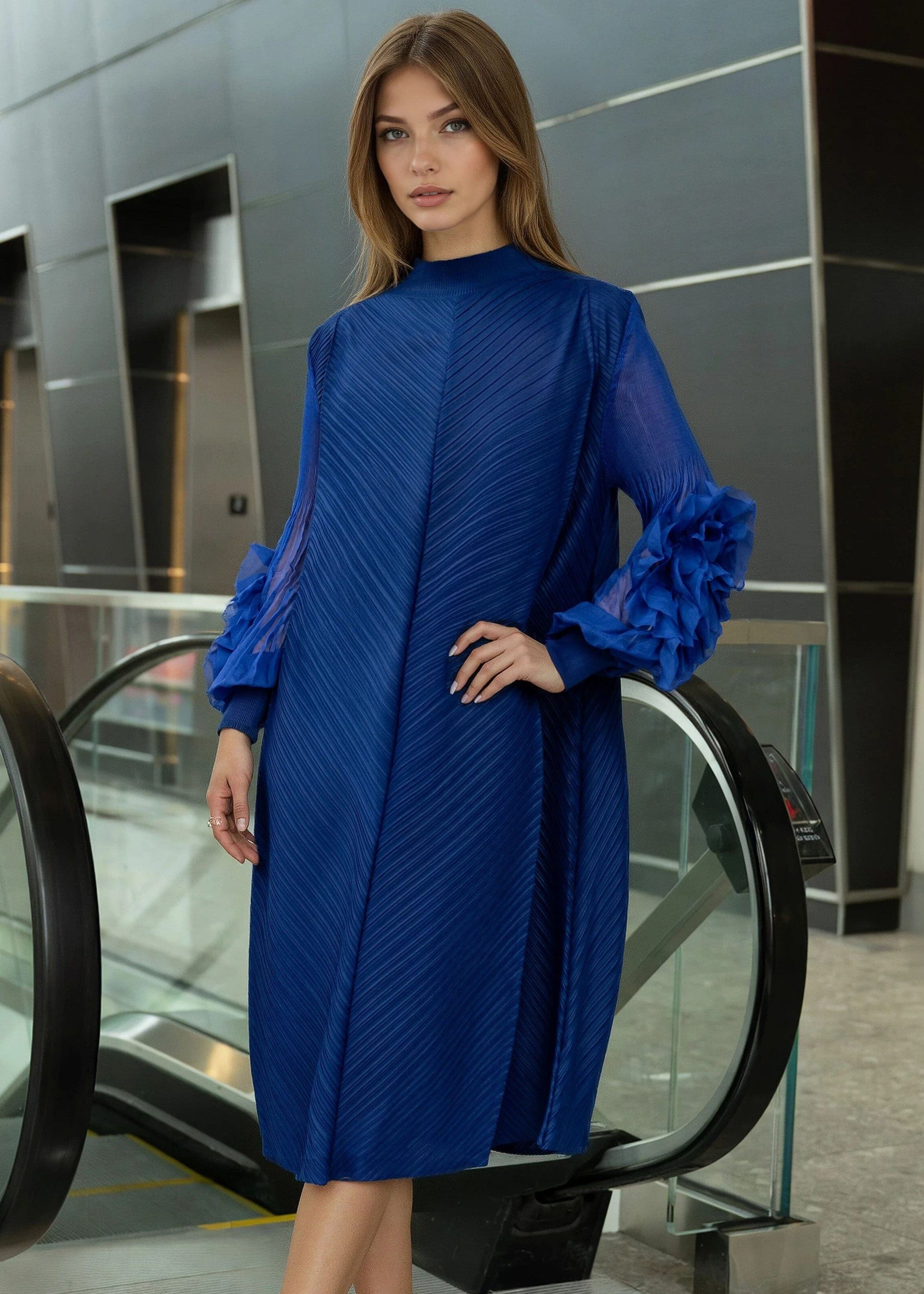 Petal Sleeve Mock Neck Dress - Kate Hewko Petal Sleeve Mock Neck Dress - Kate Hewko