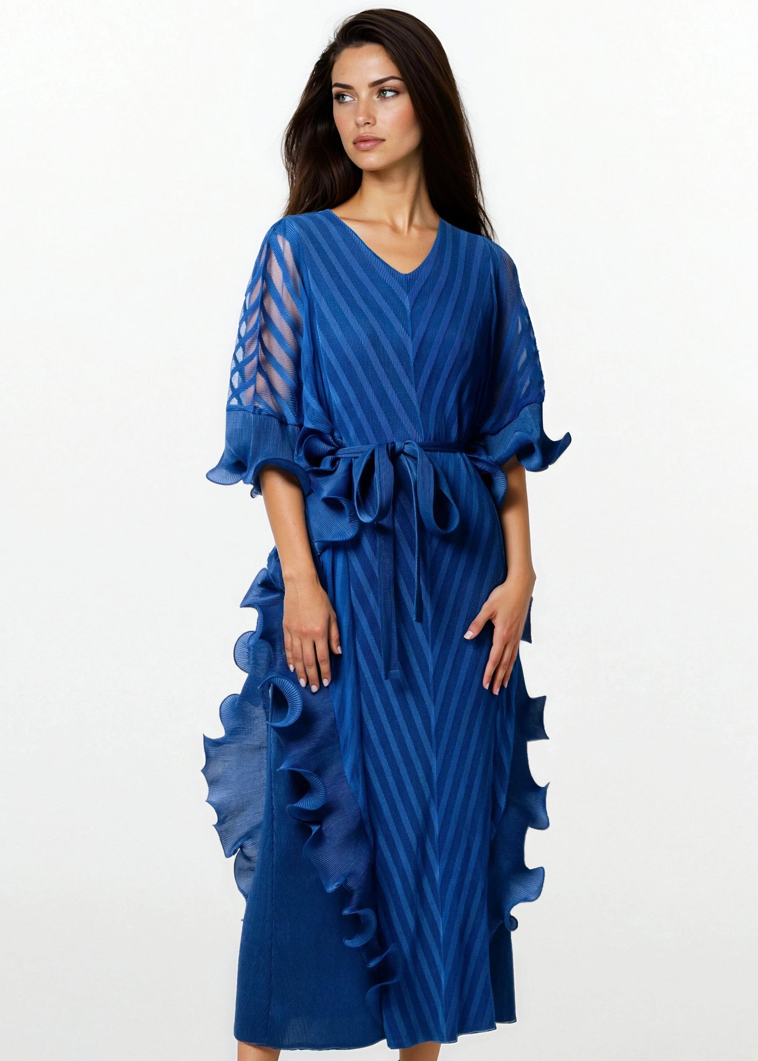 Pleated Ruffle Kaftan Dress - Kate Hewko Blue / One size Pleated Ruffle Kaftan Dress - Kate Hewko Blue / One size