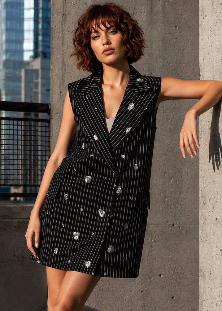 Polka Dot Pinstripe Vest Dress