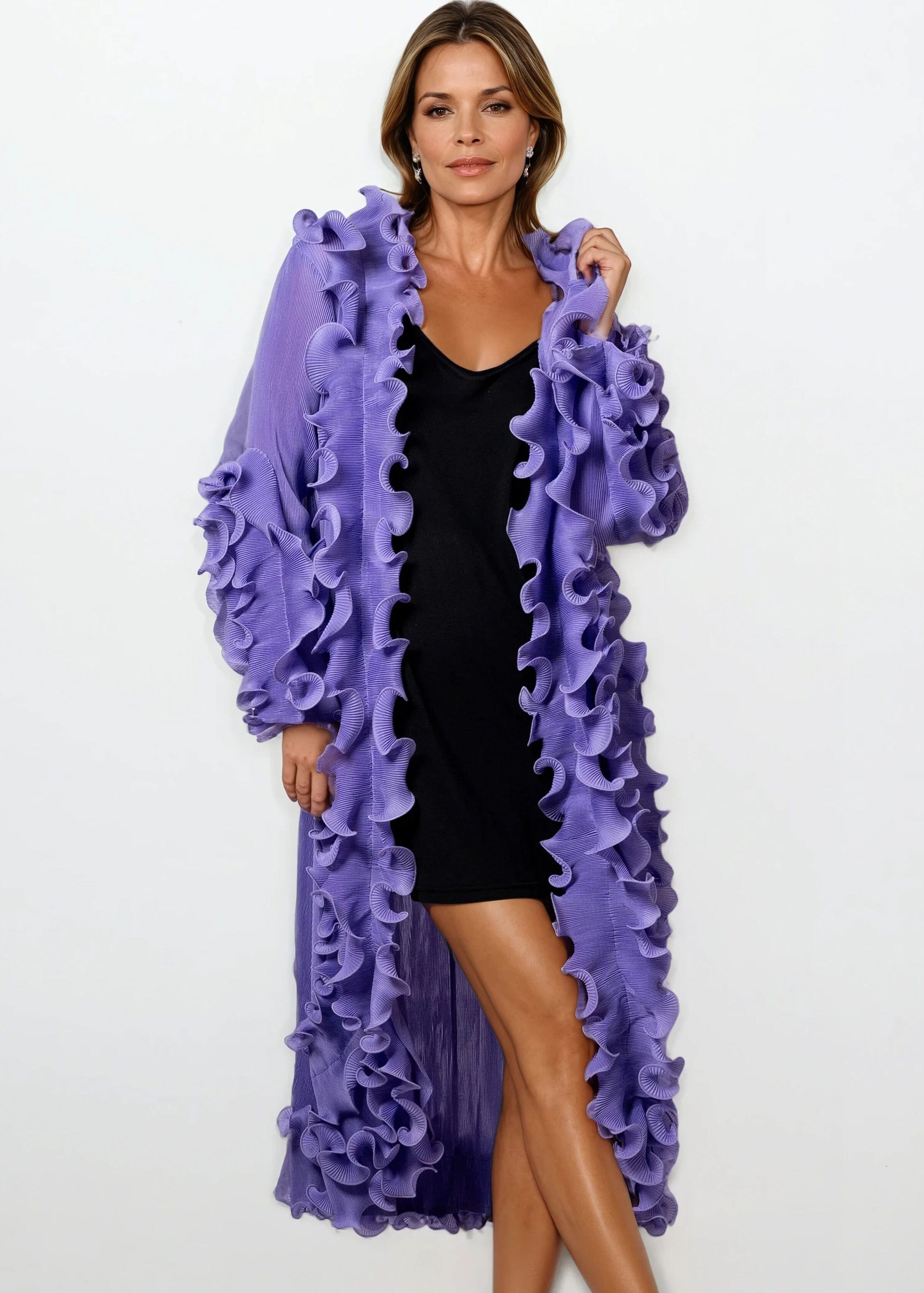 Ruffle Belted Glam Cardigan - Kate Hewko Black / One size Ruffle Belted Glam Cardigan - Kate Hewko Black / One size