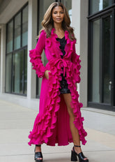 Ruffle Belted Glam Cardigan Cardigans Kate Hewko Hot Pink One size
