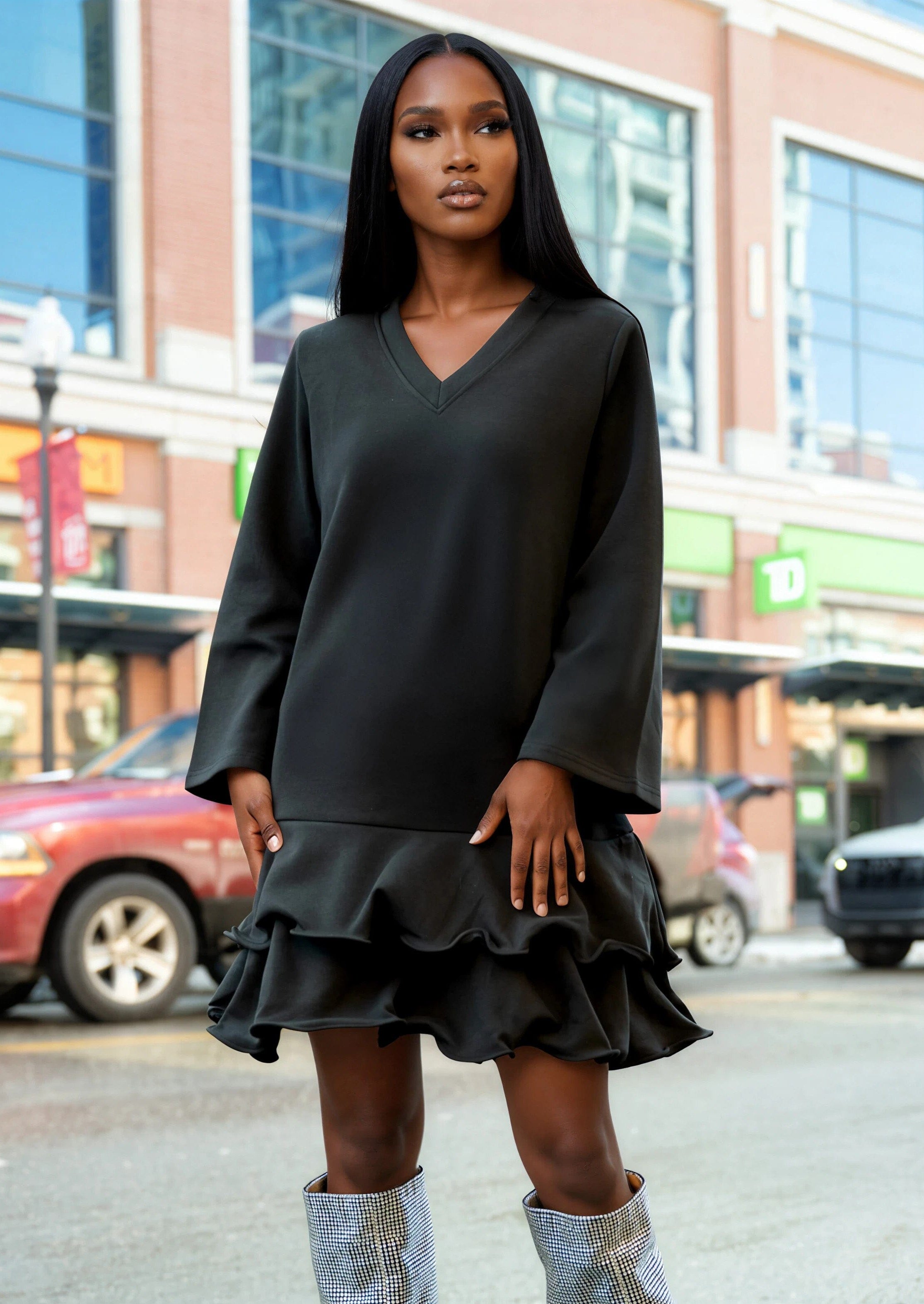sweatshirt dress dresses Miluxas Hoodie Dress for Women Sweatshirt Dress Oversized Casual Split Hem New Fall Winter Pullover Dresses with Pockets Navy, Women's, Size: Small,