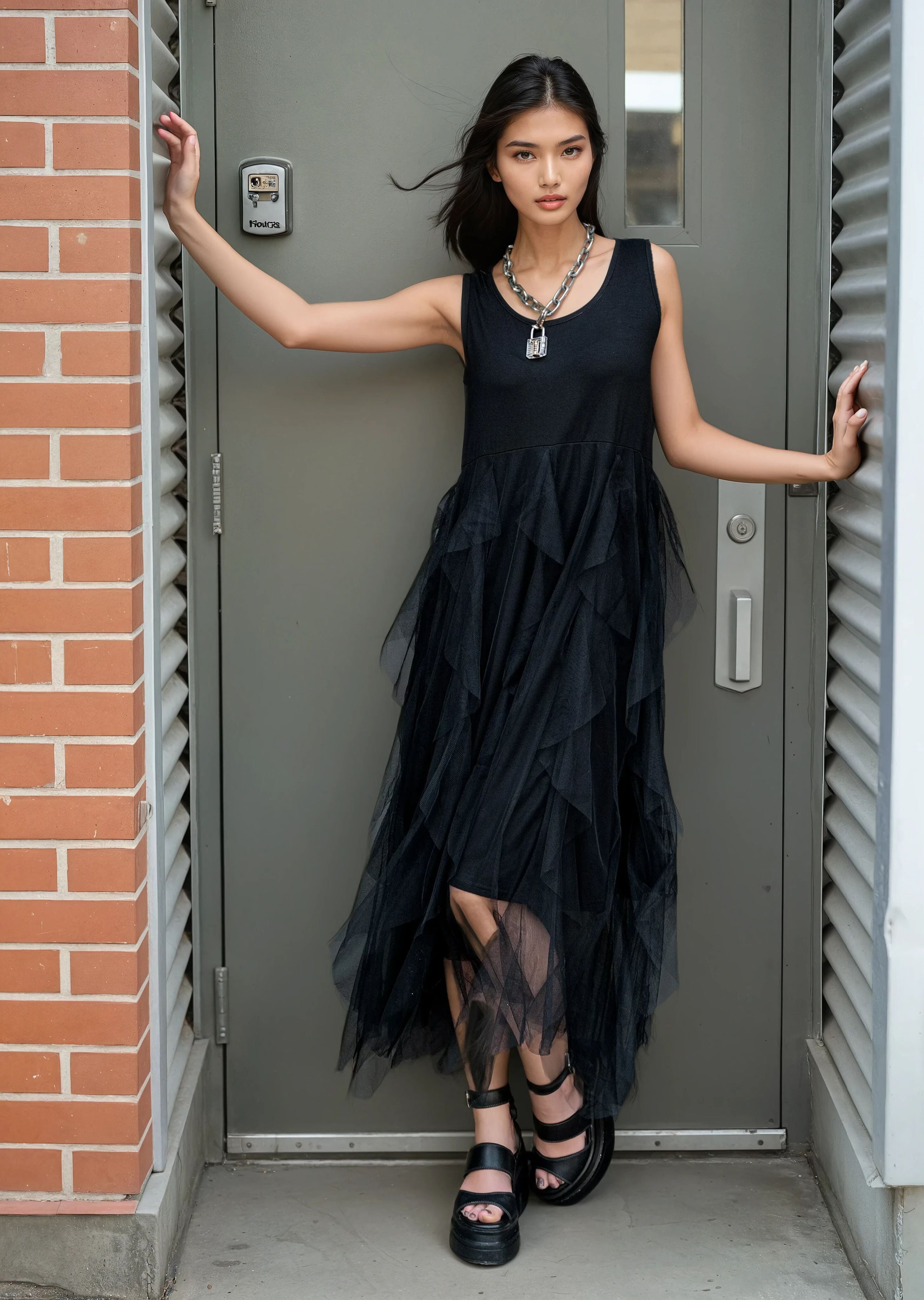 Ruffle Tulle Slip Dress