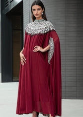 Sequin Beaded Cape Sleeve Maxi Dress Dresses Kate Hewko Wine One size