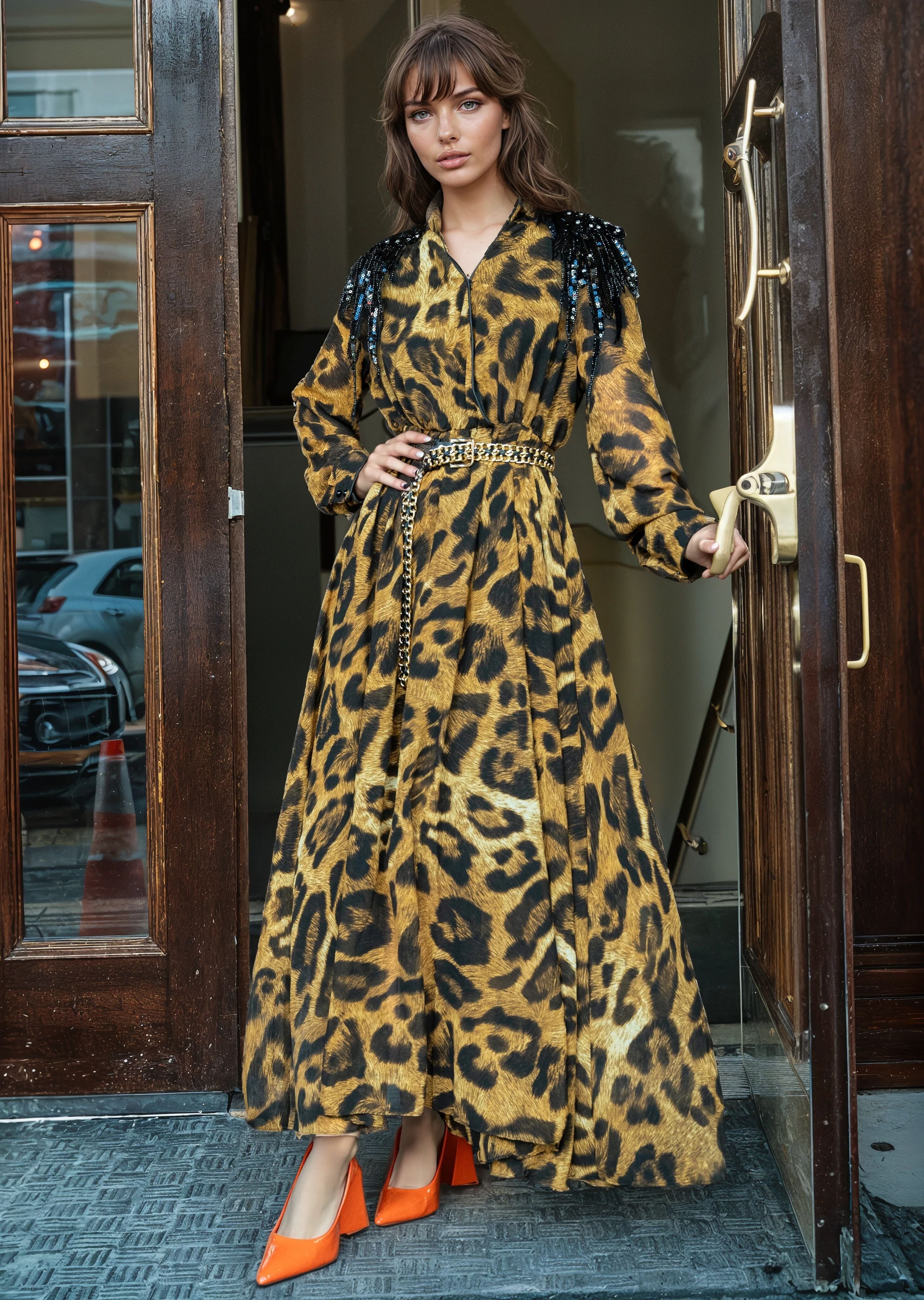 Sequin Fringe Leopard Maxi Dress - Kate Hewko Sequin Fringe Leopard Maxi Dress - Kate Hewko