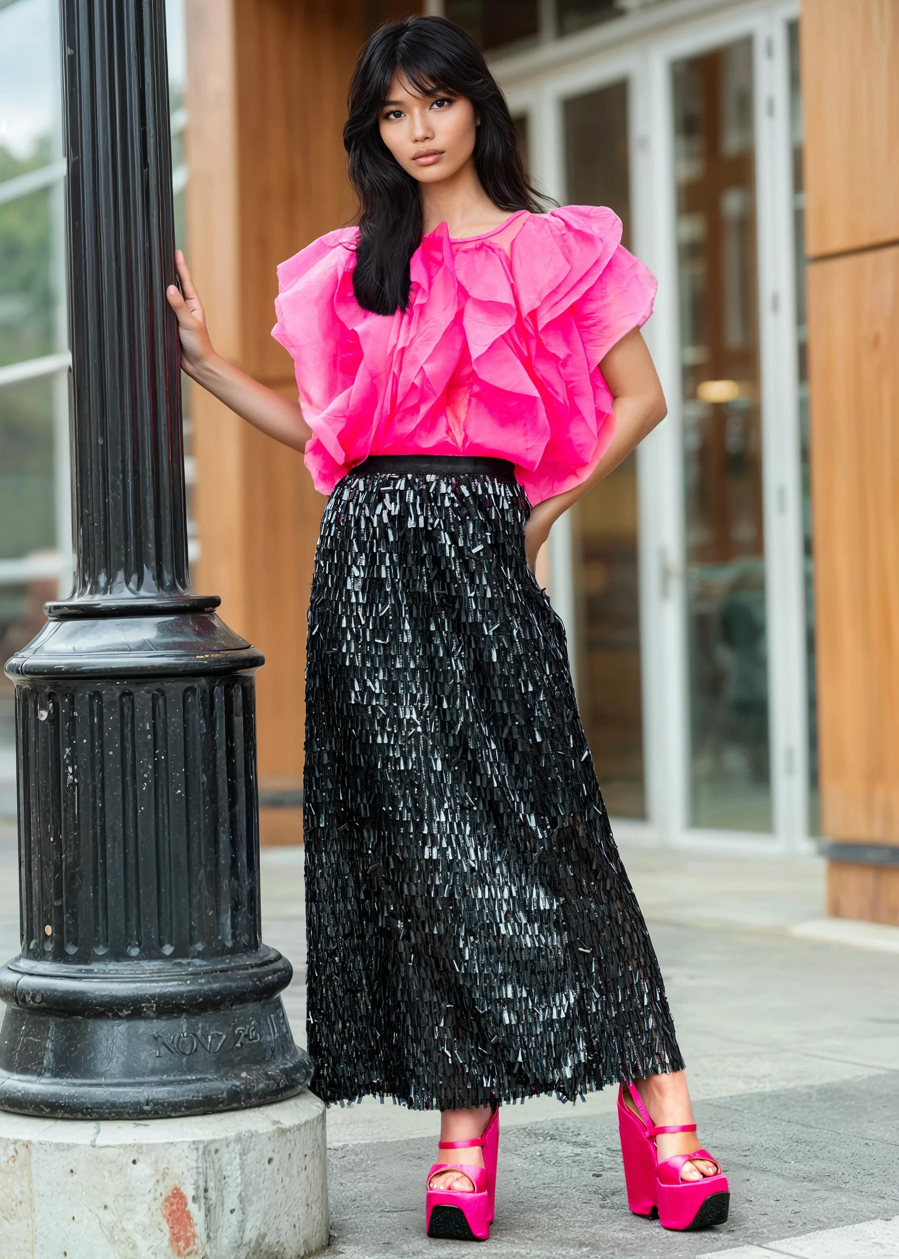 sequin tassel midi dress Chartreuse Warehouse Hand Embellished Sequin Tassel Midi Dress