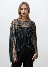 Sheer Embellished Cape Overlay Layering Pieces Kate Hewko Black One size