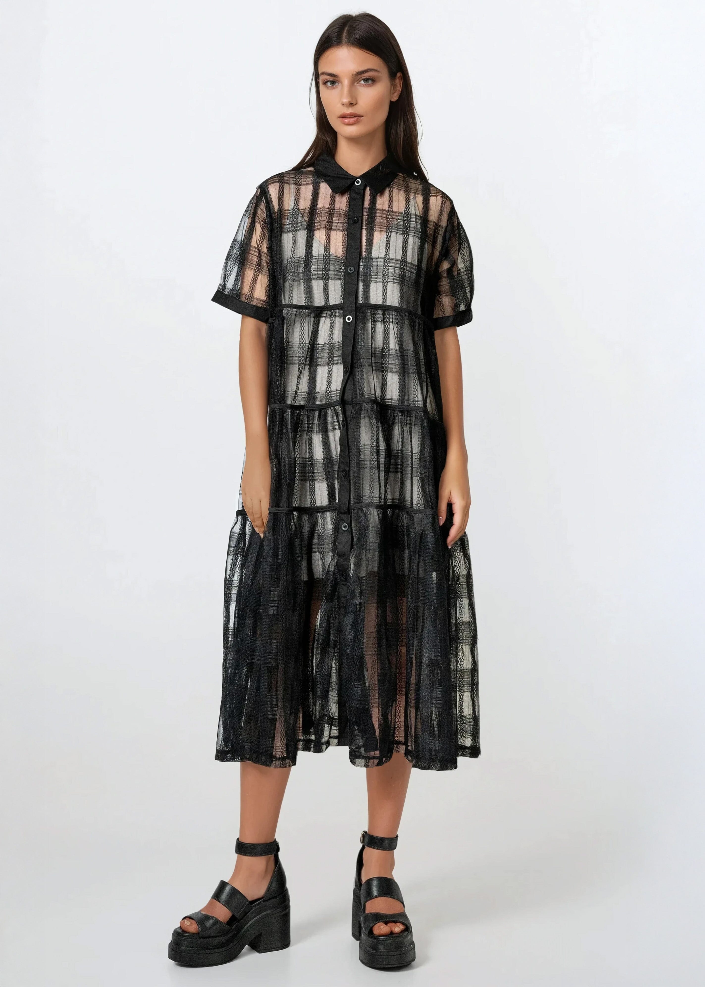 Sheer Textured Shirt Dress Sheer Textured Shirt Dress