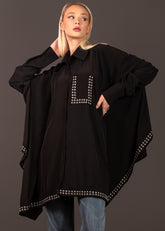 Studded Batwing Button Up Blouses Kate Hewko Black One Size