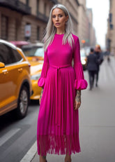 Tassel Hem Belted Pleated Dress Dresses Kate Hewko