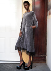 Tassel Trim Velour Dress Dresses Kate Hewko Gray One size