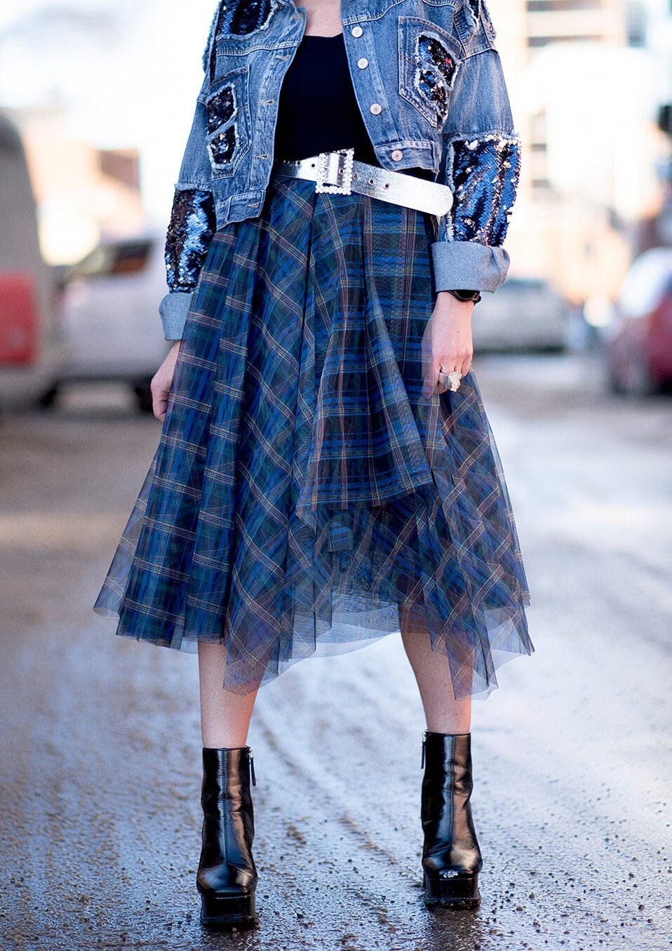 Style Long Plaid Skirt Navy To Style Plaid Skirt Outfit Xs Lady