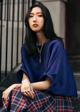 Glam Sleeve Textured Top Blouses Kate Hewko One Size Blue