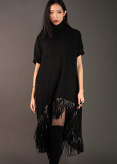 High Low Fringed Tunic Blouses Kate Hewko Black One Size 