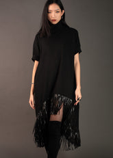 High Low Fringed Tunic Blouses Kate Hewko Black One Size