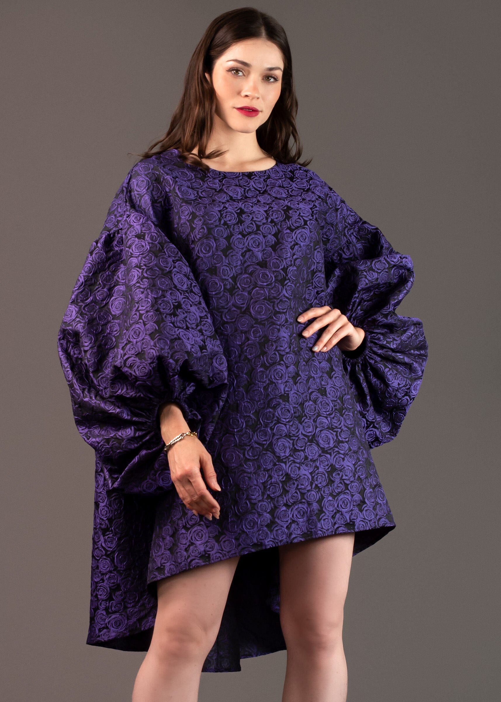 Rose Print Balloon Sleeve Dress - Kate Hewko