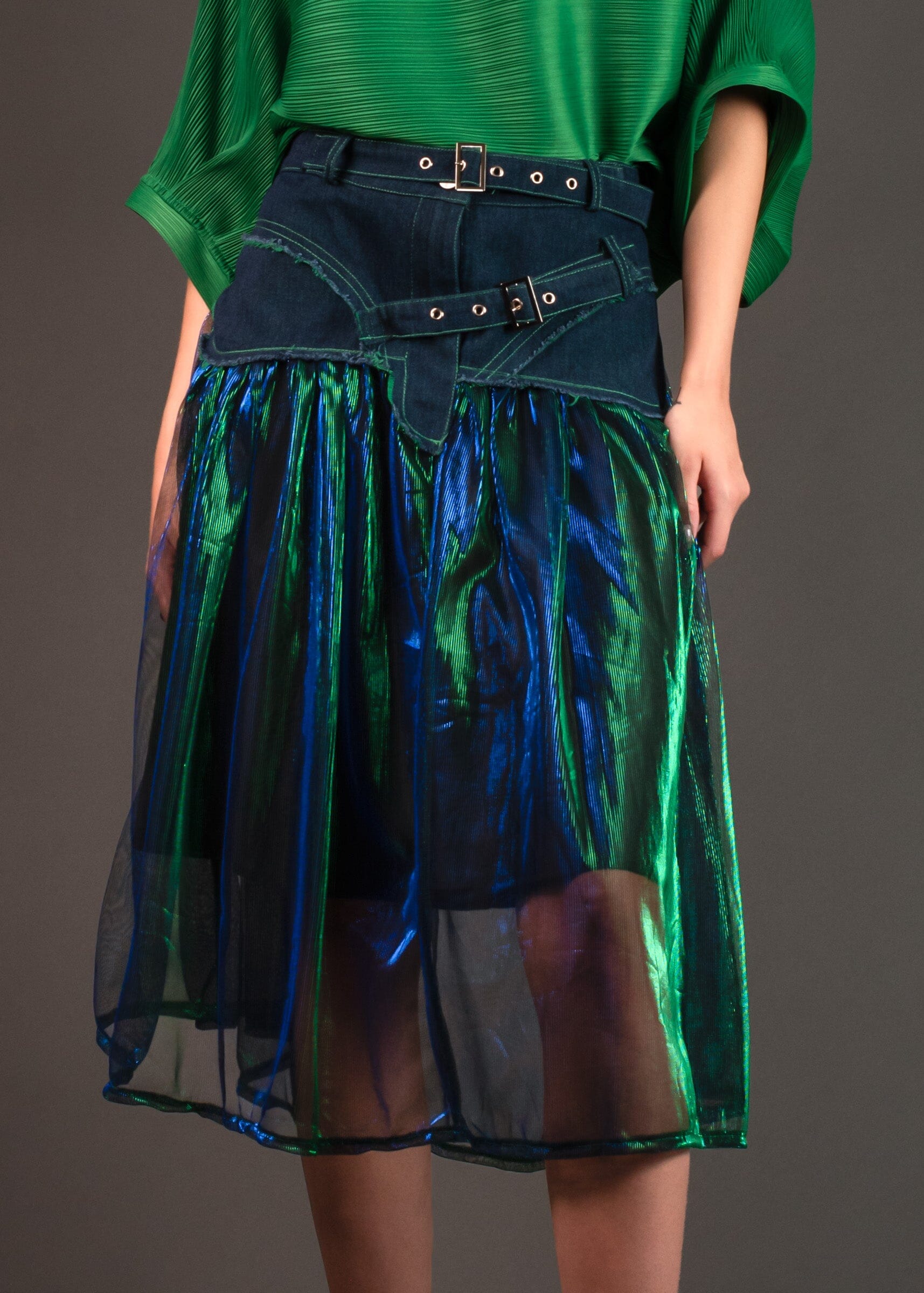 Sheer Metallic Denim Tulle Skirt Kate Hewko 