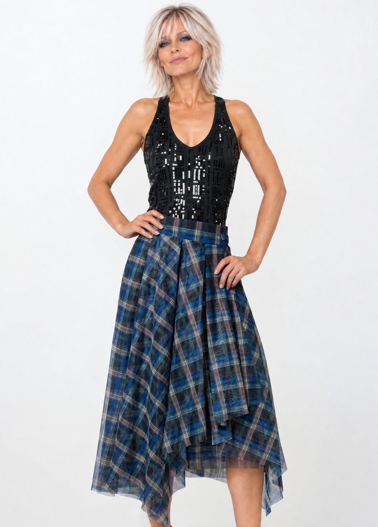 Asymmetrical Plaid Tulle Skirt