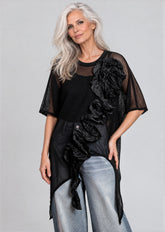 Fishnet Floral Asymmetrical Blouse