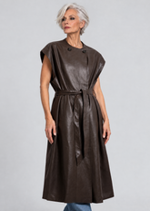 Long Vegan Leather Button Up Vest