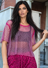 Rhinestone Fishnet Cropped Tee