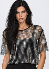 Rhinestone Fishnet Cropped Tee