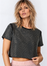 Rhinestone Studded Cropped Tee