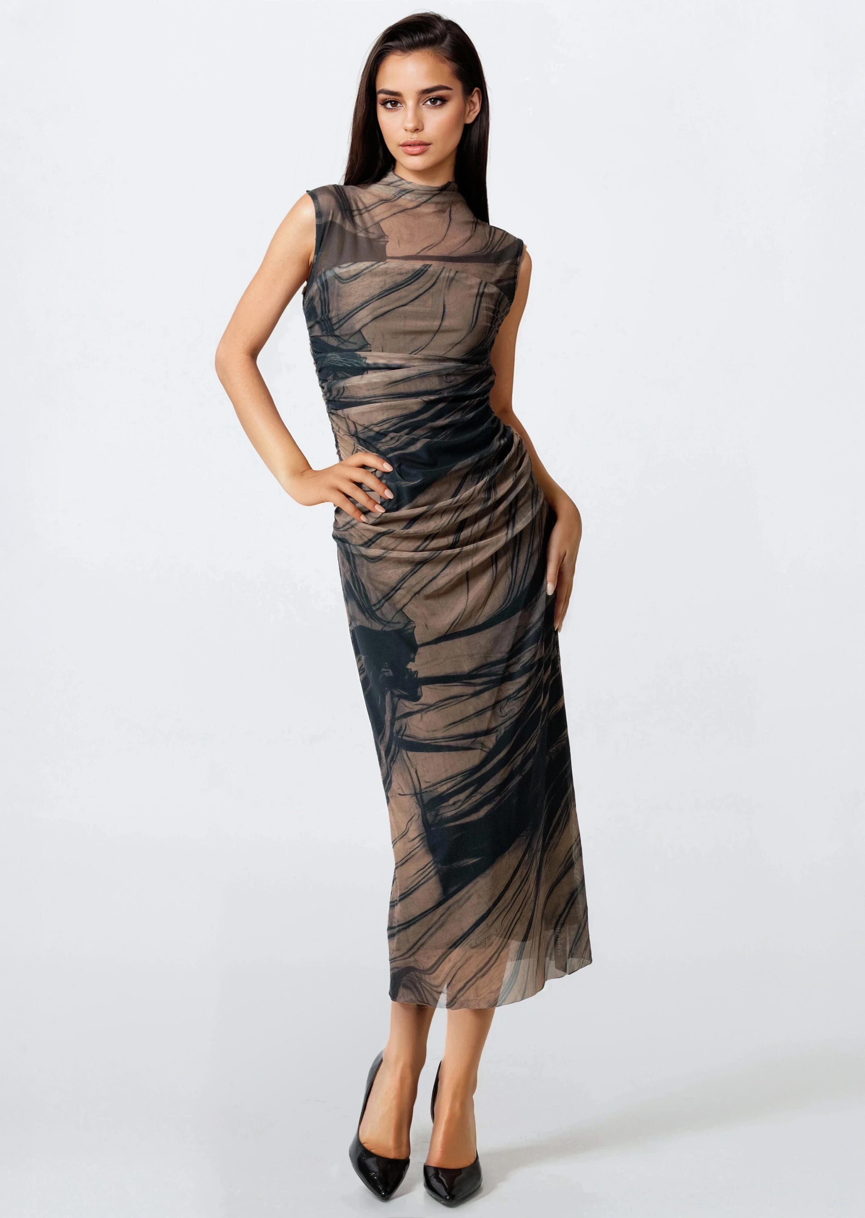 Abstract Print Mesh Bodycon Dress - Kate Hewko Multicolor / L Abstract Print Mesh Bodycon Dress - Kate Hewko Multicolor / L