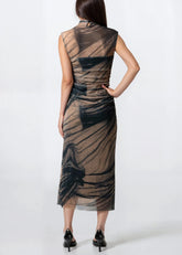 Abstract Print Mesh Bodycon Dress