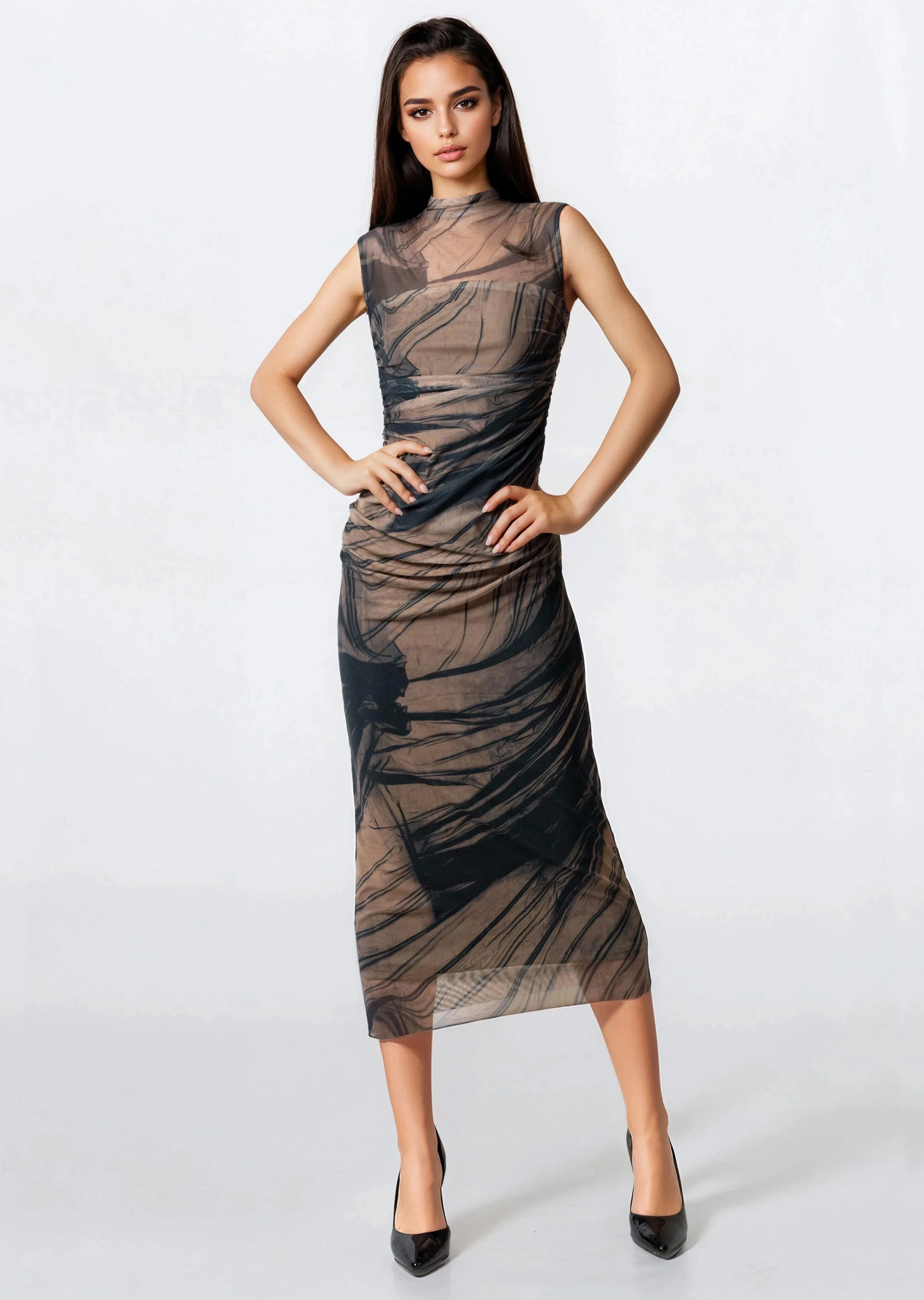Abstract Print Mesh Bodycon Dress - Kate Hewko Multicolor / L Abstract Print Mesh Bodycon Dress - Kate Hewko Multicolor / L