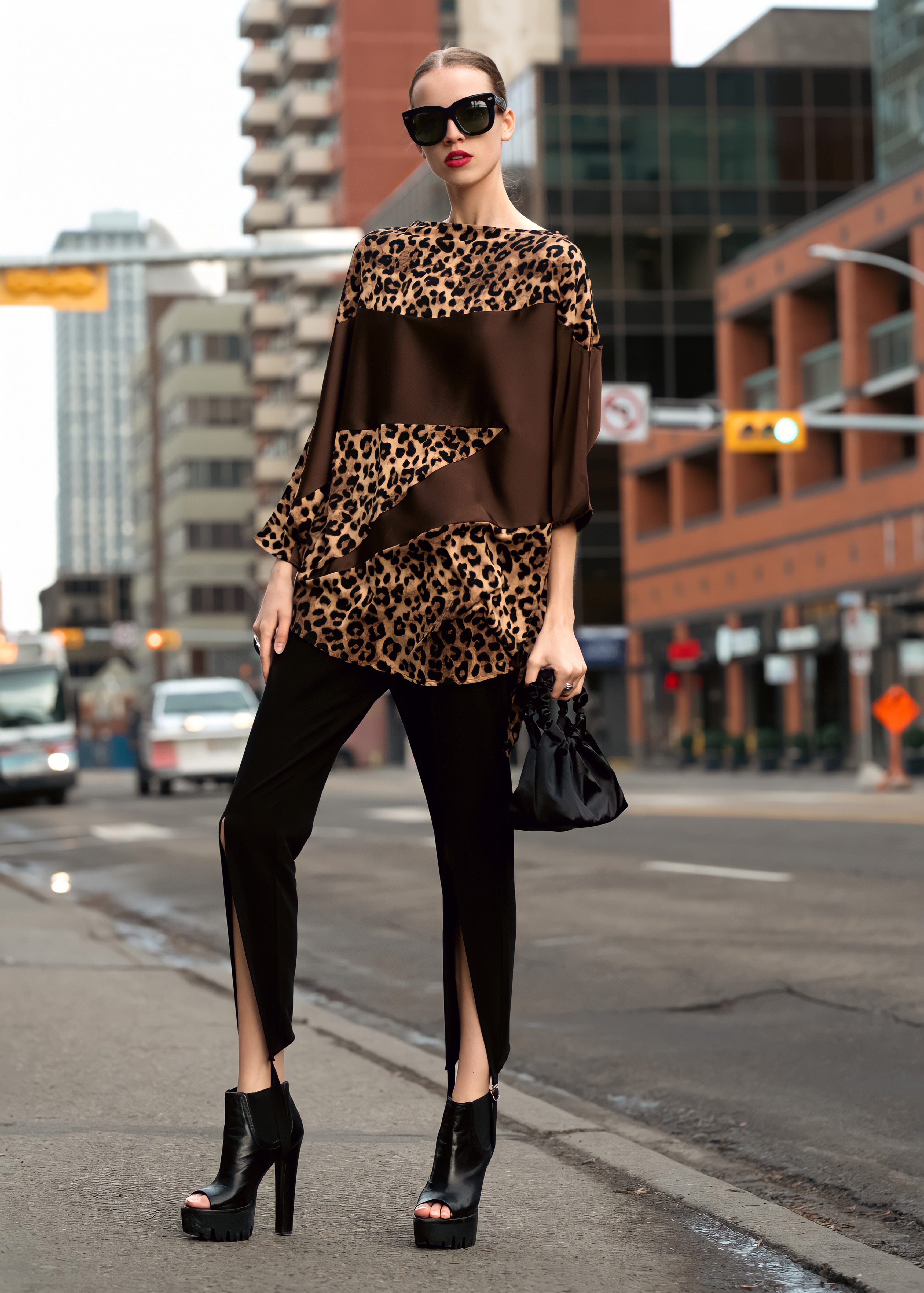 Asymmetric Leopard Tunic Blouses Kate Hewko Brown One Size 