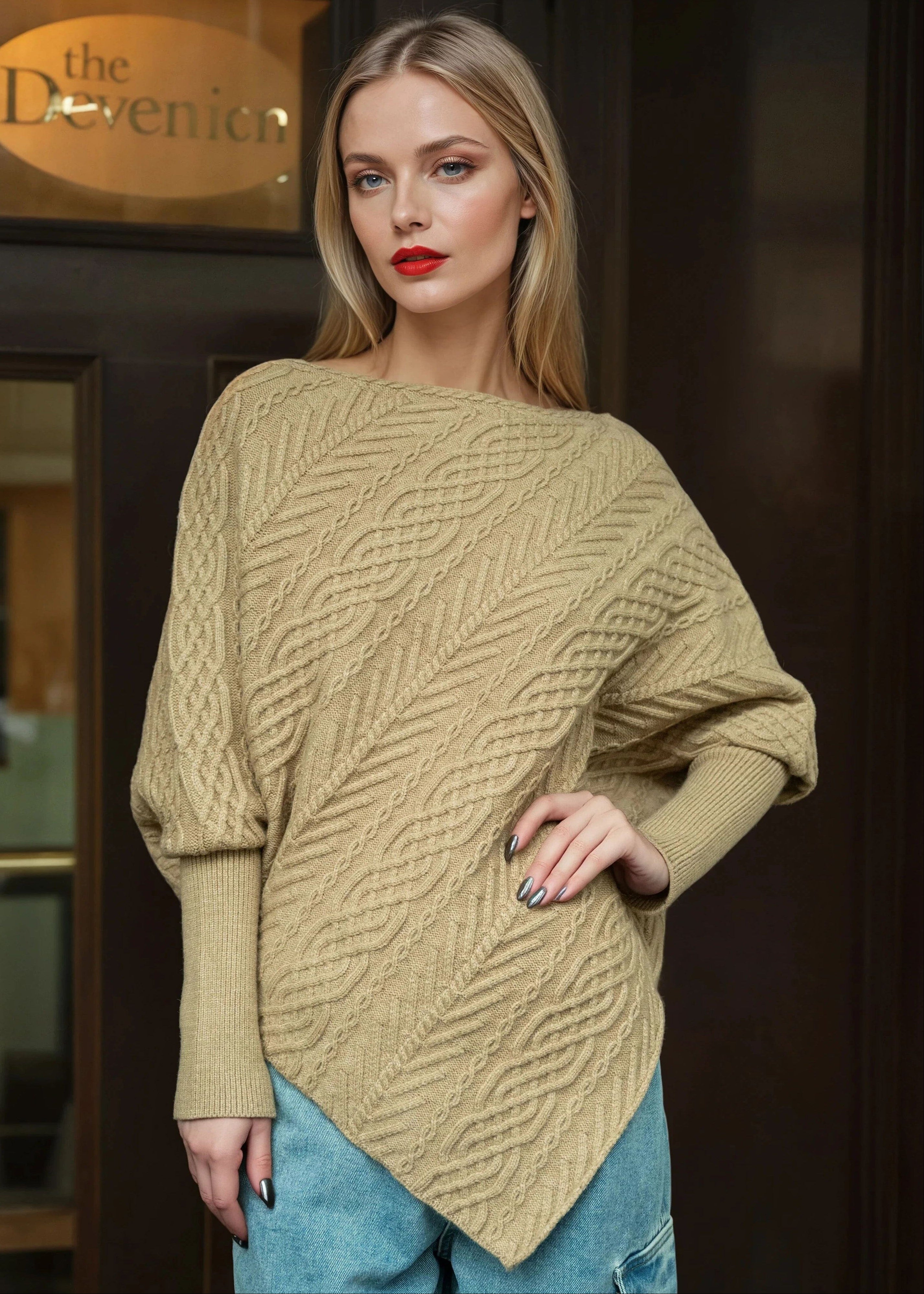 Asymmetrical Cable Knit Sweater Sweaters Kate Hewko 