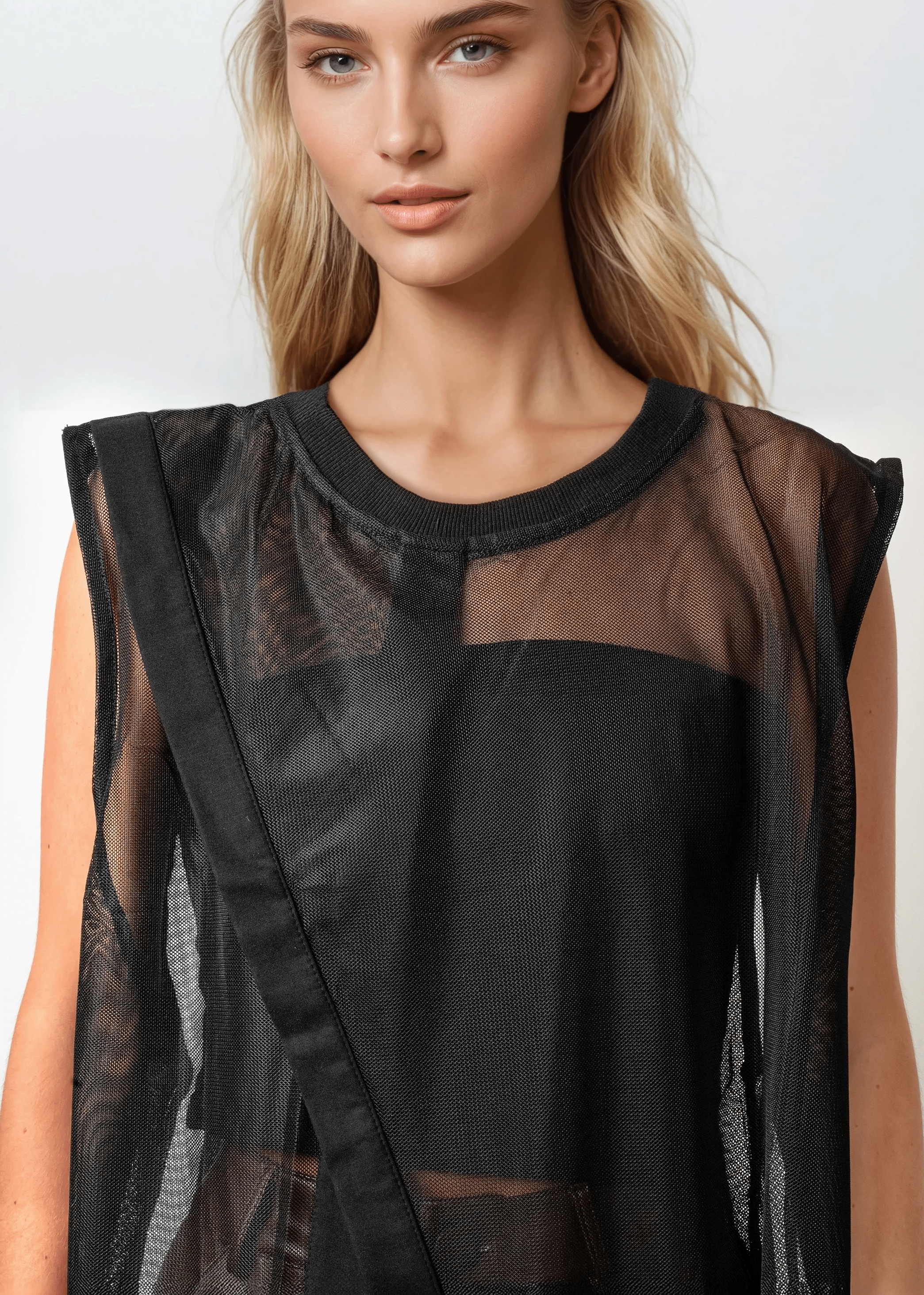 Asymmetrical Mesh Overlay Tank Top - Kate Hewko Asymmetrical Mesh Overlay Tank Top - Kate Hewko